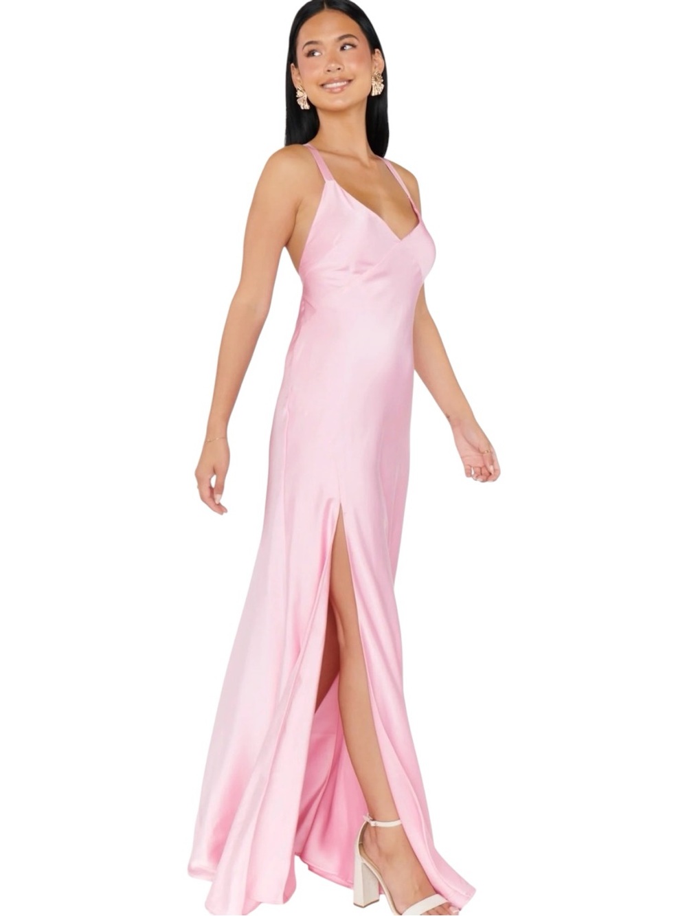 Show Me Your Mumu Anderson Maxi Dress Womens Small Light Pink Satin Side Slit